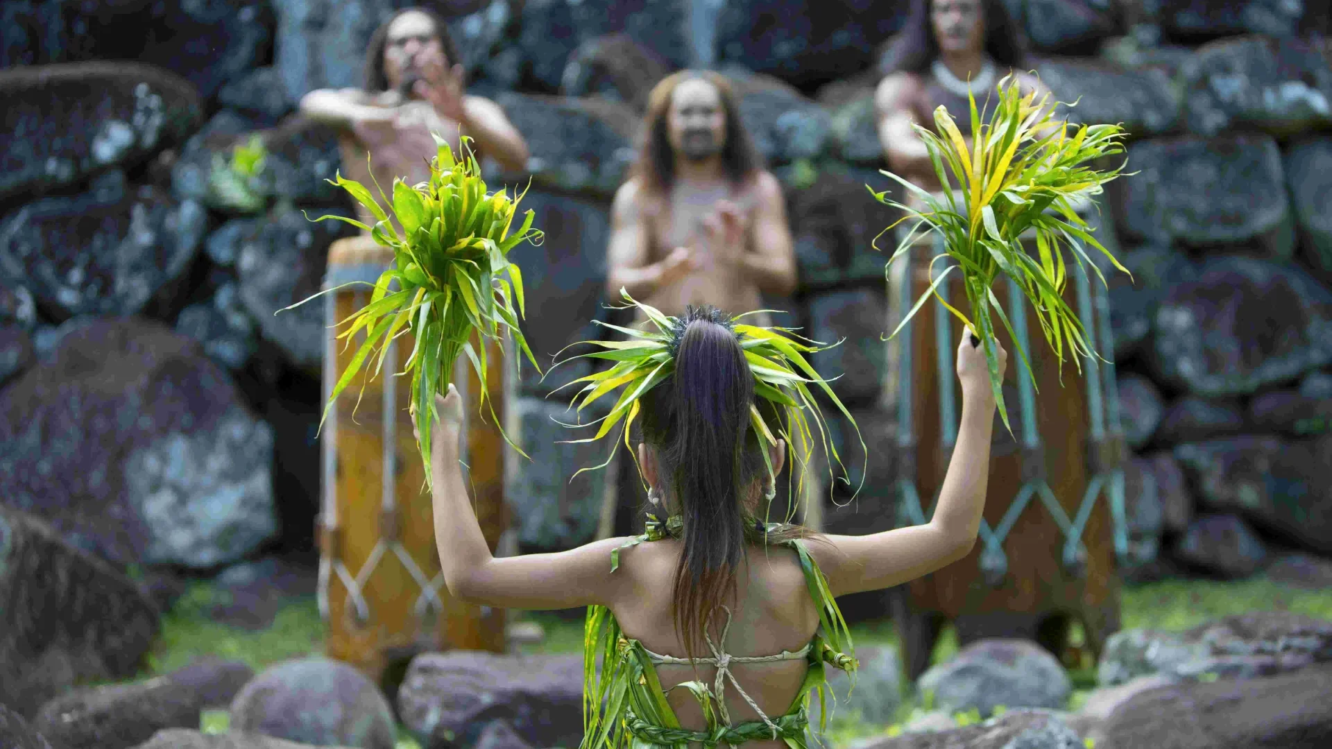 Little girl with her back to a dance show © Tahiti Tourisme